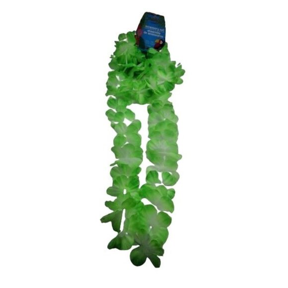 Hawaiian 2 Leis 2 Headbands 2 wristbands Pink Green Lua Coastal Tropical Tiki - Picture 2 of 8